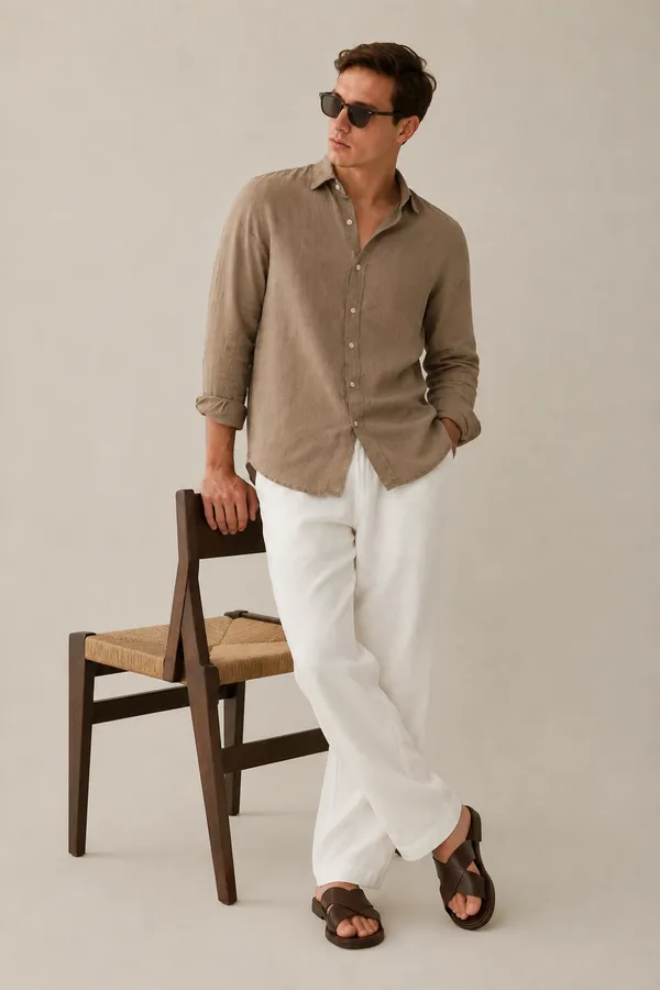 100_Pure_Linen_Taupe_Brown_Shirt