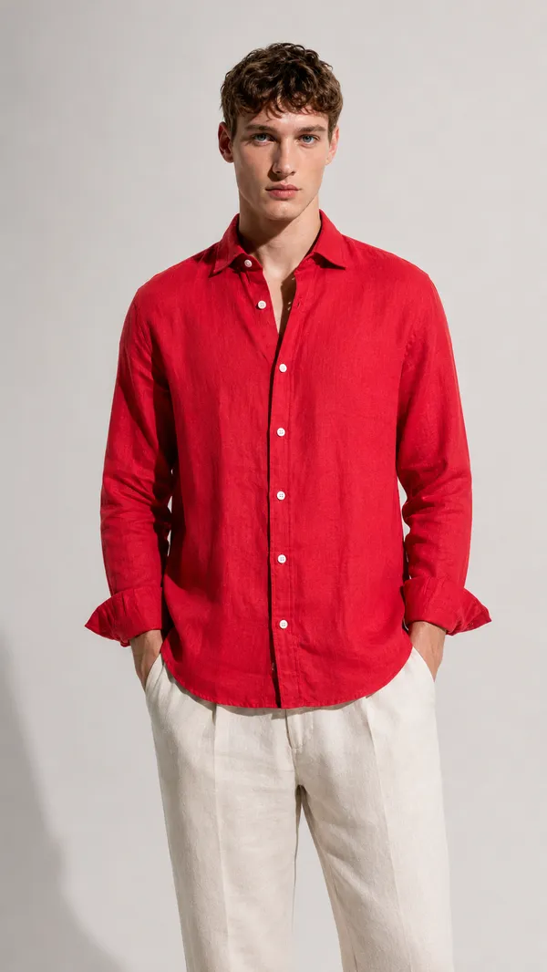 100_Pure_Linen_Red_Shirt