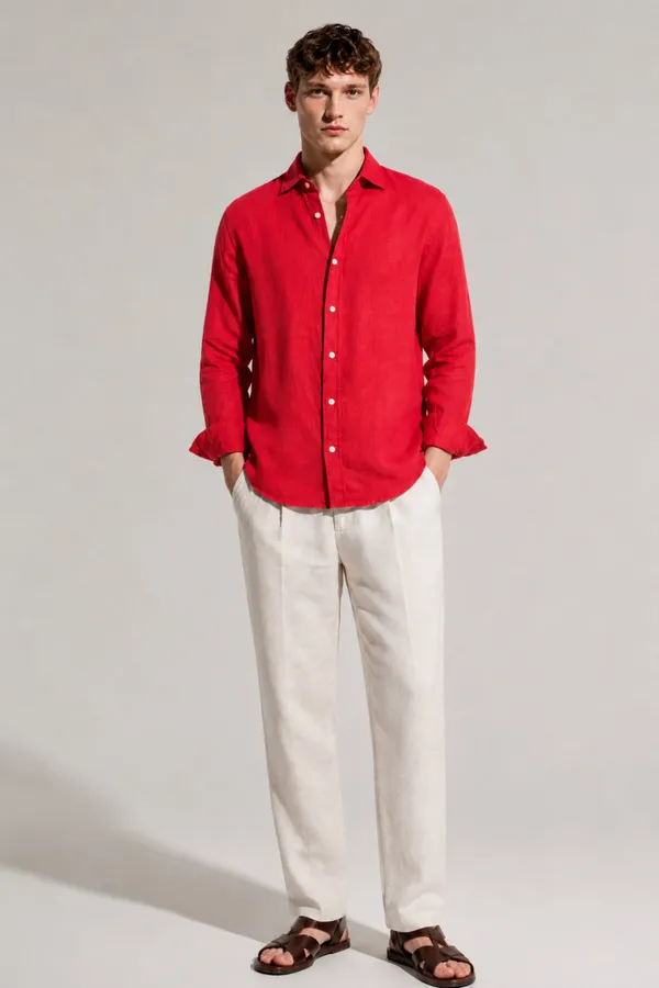 100_Pure_Linen_Red_Shirt