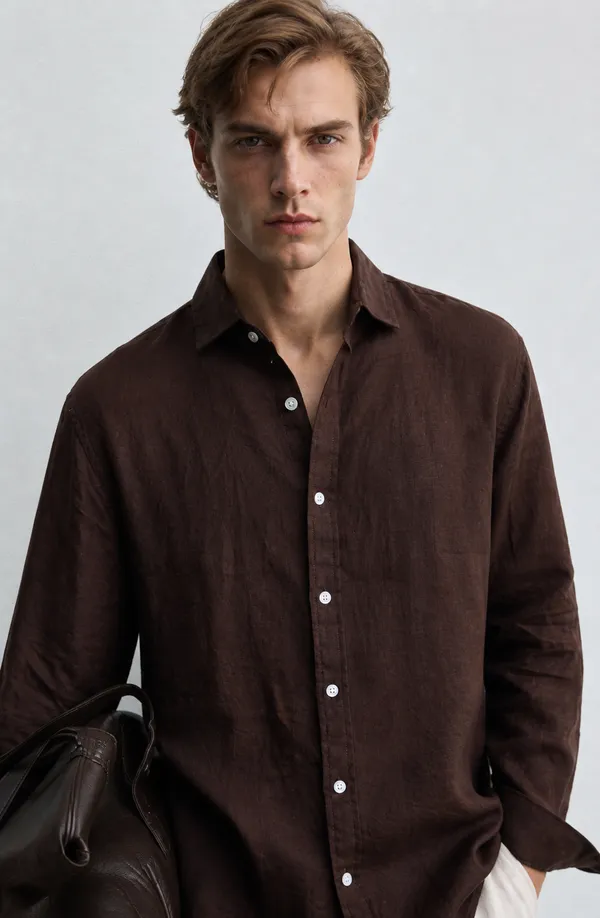 Coffee_Brown_Linen_Blend_Shirt