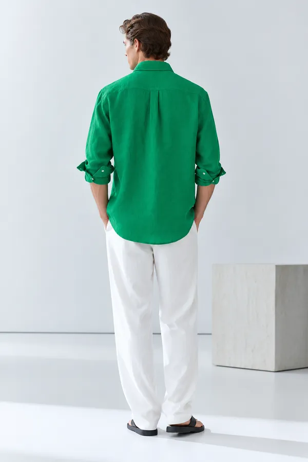 100_Pure_Linen_Green_Shirt