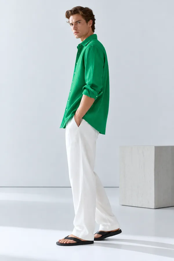 100_Pure_Linen_Green_Shirt
