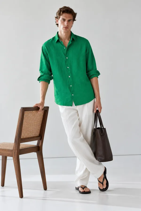 100_Pure_Linen_Green_Shirt