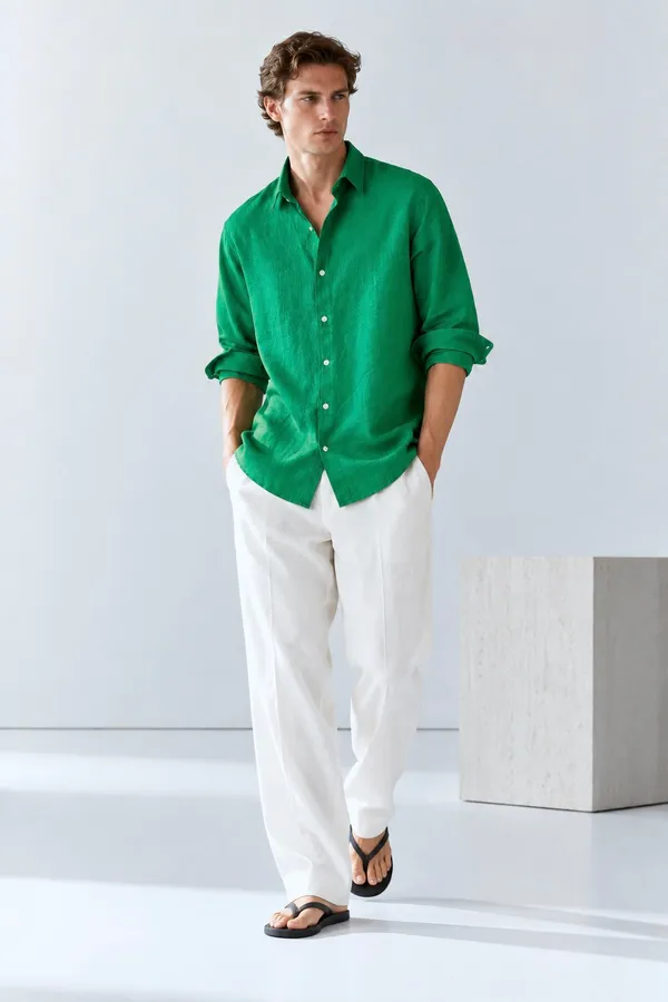 100_Pure_Linen_Green_Shirt