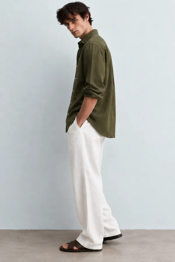 100_Pure_Linen_Dark_Olive_Shirt