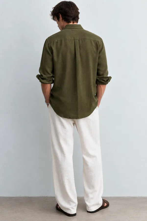 100_Pure_Linen_Dark_Olive_Shirt