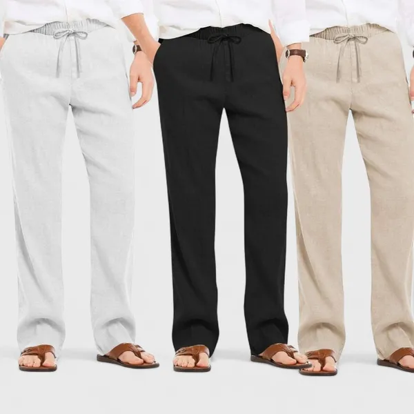 Combo_Of_3_Linen_Loose_Fit_Men_Pant_Light_Beige_Black_And_Light_Gray_50345