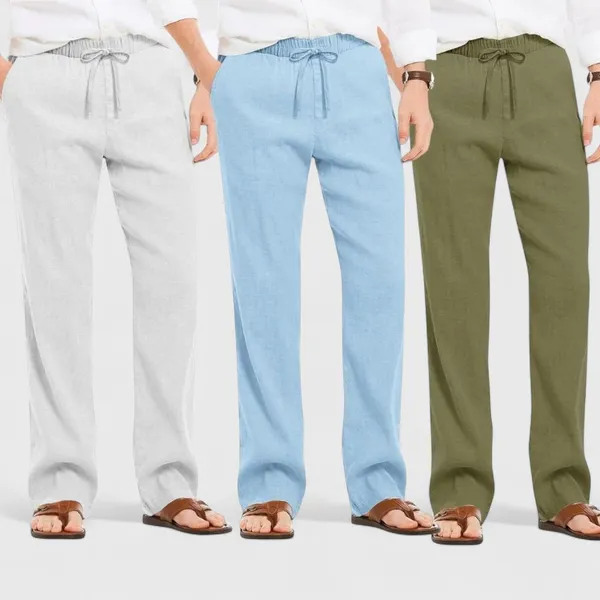Combo_Of_3_Linen_Loose_Fit_Men_Pant_Olive_Green_Blue_And_Light_Gray_50354