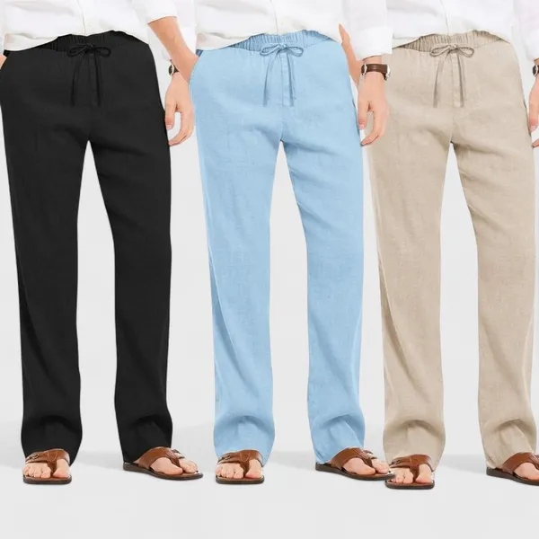 Combo_Of_3_Linen_Loose_Fit_Men_Pant_Light_Beige_Blue_And_Black_50380
