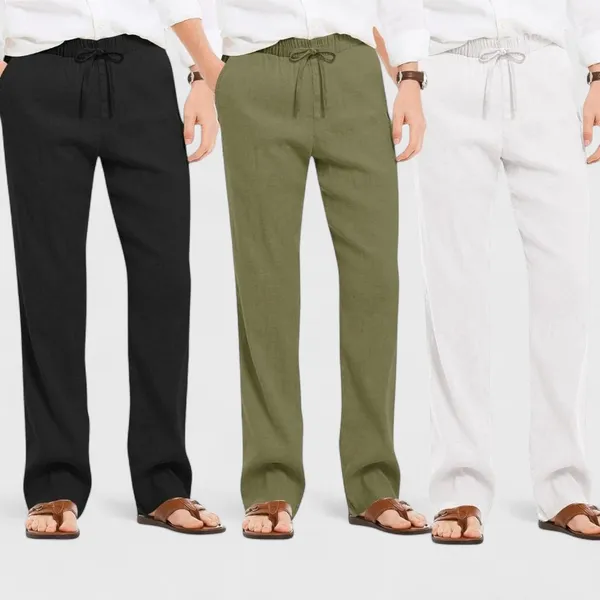 Combo_Of_3_Linen_Loose_Fit_Men_Pant_White_Olive_Green_And_Black_50404