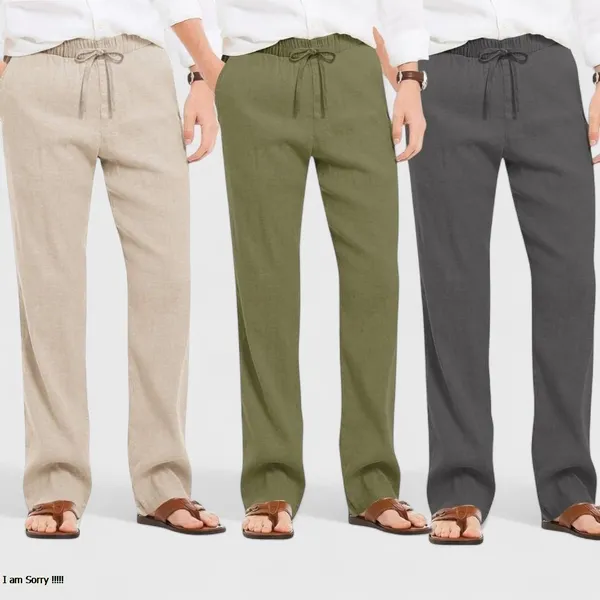 Combo_Of_3_Linen_Loose_Fit_Men_Pant_Dark_Gray_Olive_Green_And_Light_Beige_50455
