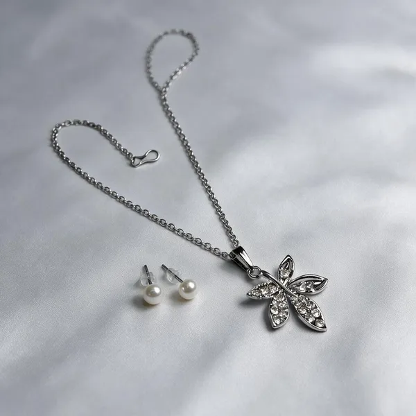 Silver-Tone_Floral_Necklace_And_Earrings_Set_for_Women