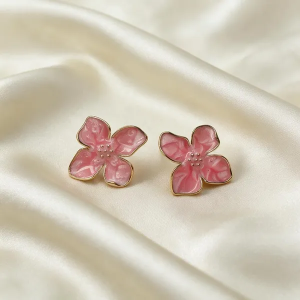 Pink_Enamel_Floral_Stud_Earrings_for_Women