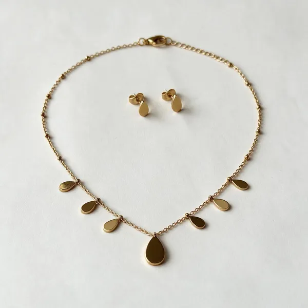 Gold_Tone_Teardrop_Necklace_And_Earrings_Set_for_Women