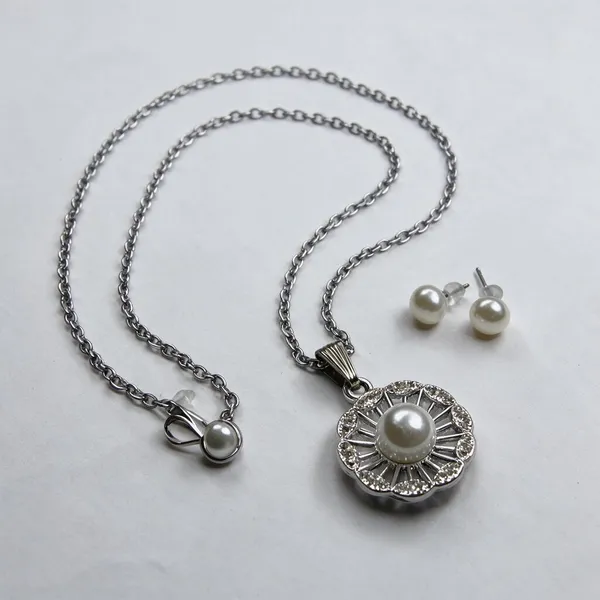 Silver-Tone_Pearl_Pendant_Necklace_And_Earrings_Set_for_Women
