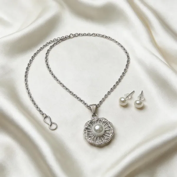 Silver-Tone_Pearl_Pendant_Necklace_And_Earrings_Set_for_Women