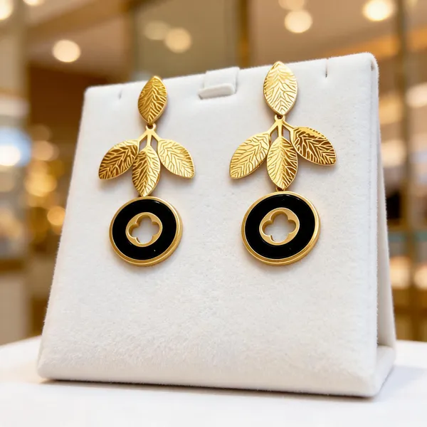 Gold_Metal_Alloy_Leaf_Black_Circular_Drop_Earrings_For_Women