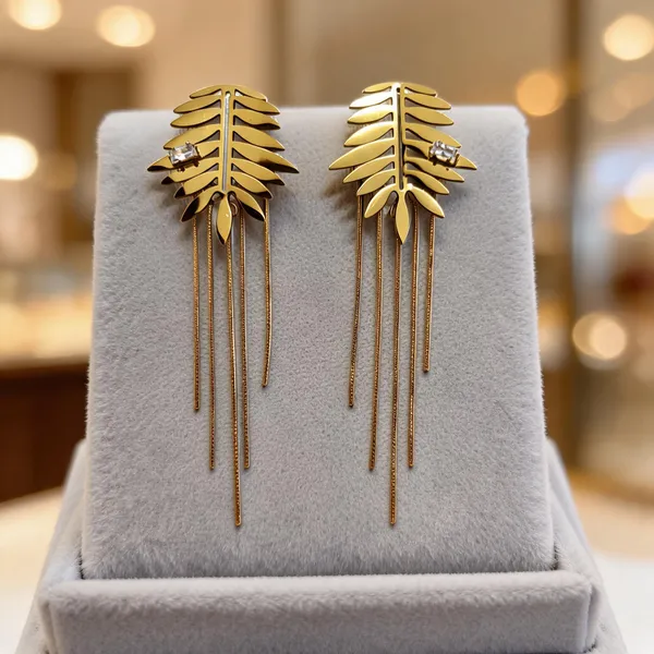 Gold_Metal_Alloy_Leaf_Chain_Tassel_Long_Drop_Earrings_For_Women