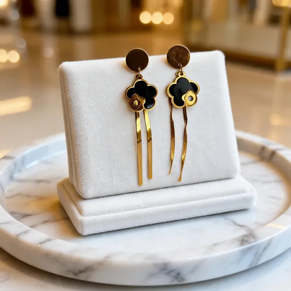 Gold_Metal_Alloy_Black_Floral_Motif_Elongated_Drop_Earrings_For_Women