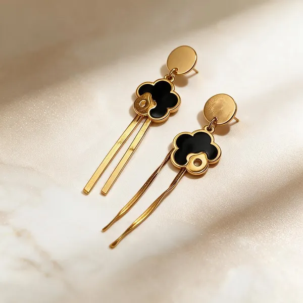 Gold_Metal_Alloy_Black_Floral_Motif_Elongated_Drop_Earrings_For_Women