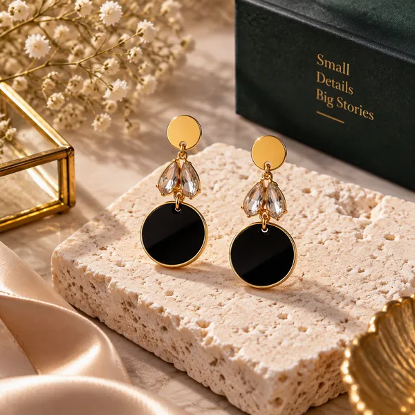 Gold_Metal_Alloy_Black_Circular_Contrast_Linked_Drop_Earrings_For_Women
