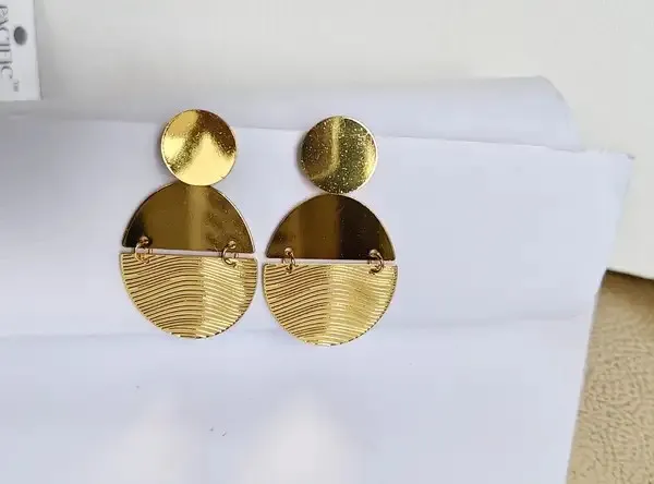 Gold_Metal_Alloy_Layered_Circular_Textured_Drop_Earrings_For_Women