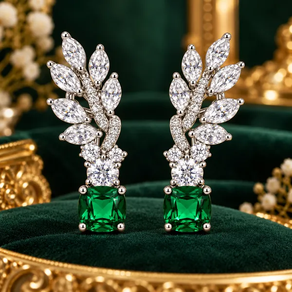 White_And_Green_Metal_Alloy_Earring_For_Women