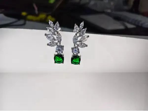 White_And_Green_Metal_Alloy_Earring_For_Women