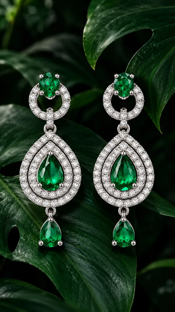 Royal_Green_Gemstone_Silver-Tone_Drop_Earrings
