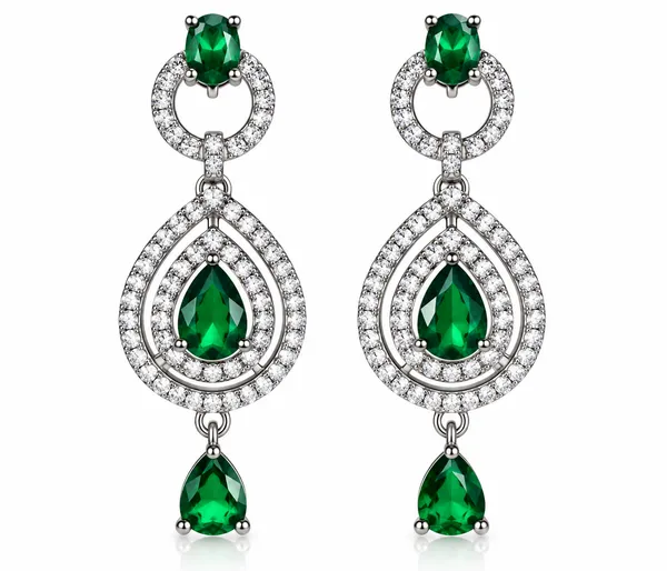 Royal_Green_Gemstone_Silver-Tone_Drop_Earrings