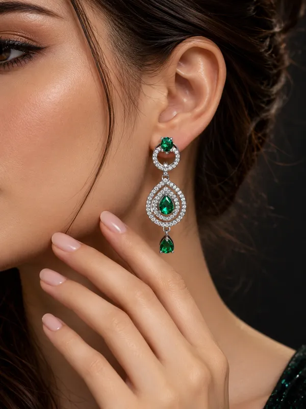 Royal_Green_Gemstone_Silver-Tone_Drop_Earrings