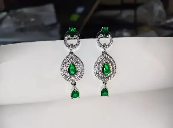 White_And_Green_Metal_Alloy_Earring_For_Women