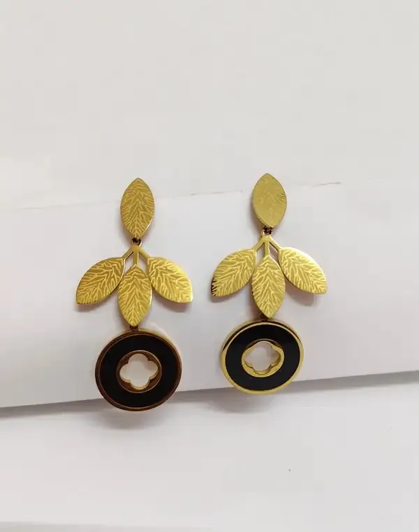 Gold_Metal_Alloy_Leaf_Black_Accent_Drop_Earrings_For_Women