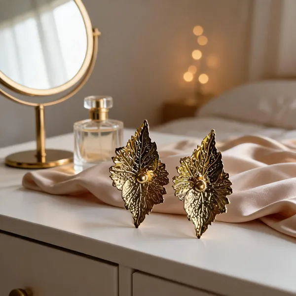 Gold_Metal_Alloy_Embossed_Leaf_Drop_Earrings_For_Women
