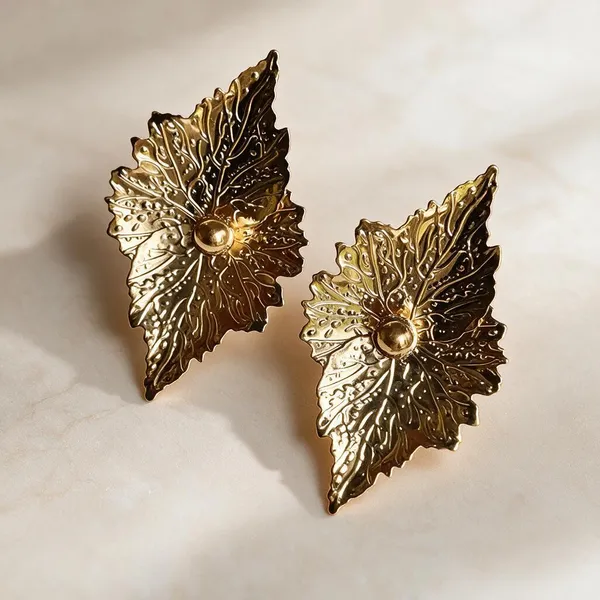 Gold_Metal_Alloy_Embossed_Leaf_Drop_Earrings_For_Women