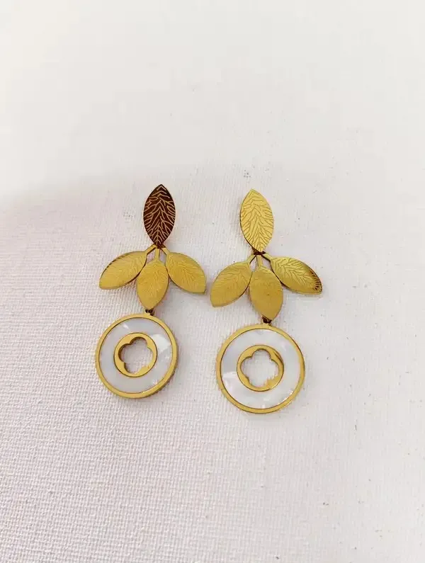 Gold_Metal_Alloy_Engraved_Leaf_Circular_Drop_Earrings_For_Women