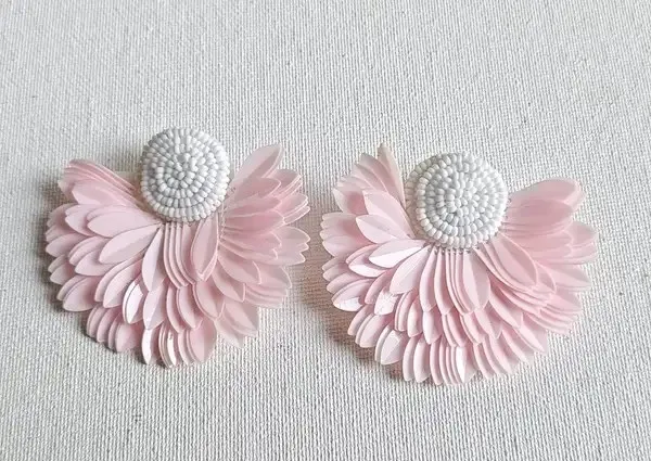 White_And_Pink_Handicraft_Floral_Petal_Drop_Earrings_For_Women