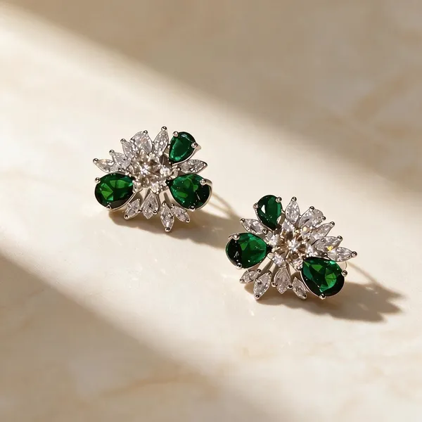 White_And_Green_Metal_Alloy_Earring_For_Women