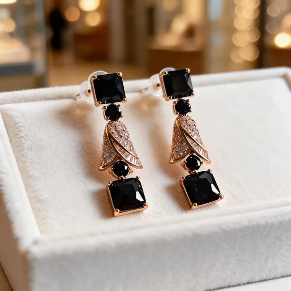 Gold_Metal_Alloy_Black_Stone_Fan_Drop_Earrings_For_Women