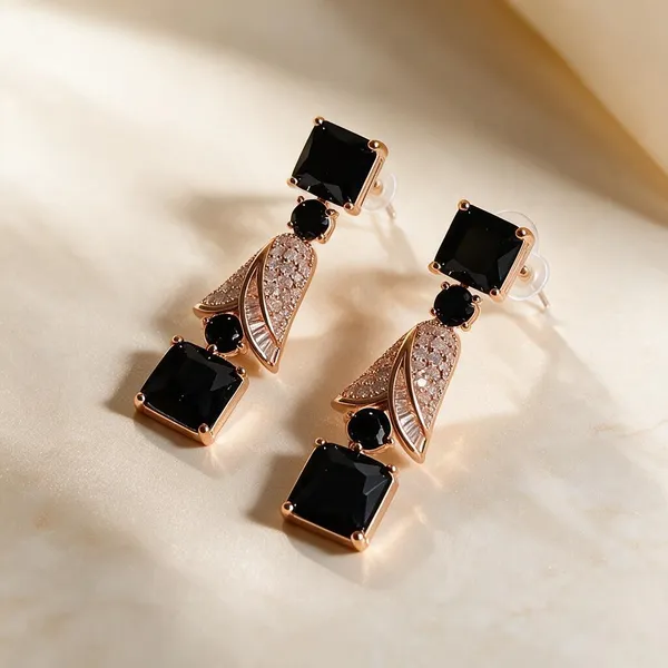 Gold_Metal_Alloy_Black_Stone_Fan_Drop_Earrings_For_Women