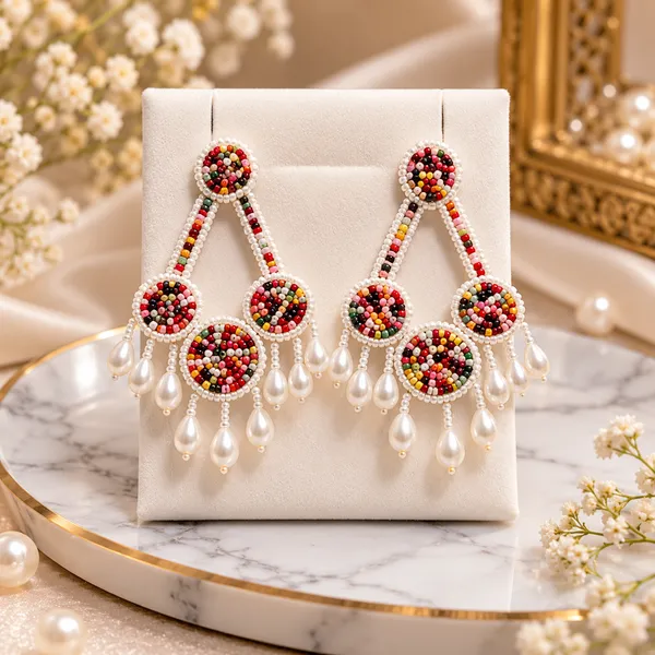 Multicolour_Handcraft_Beaded_Chandelier_Drop_Earrings_For_Women