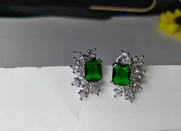 White_And_Green_Metal_Alloy_Earring_For_Women