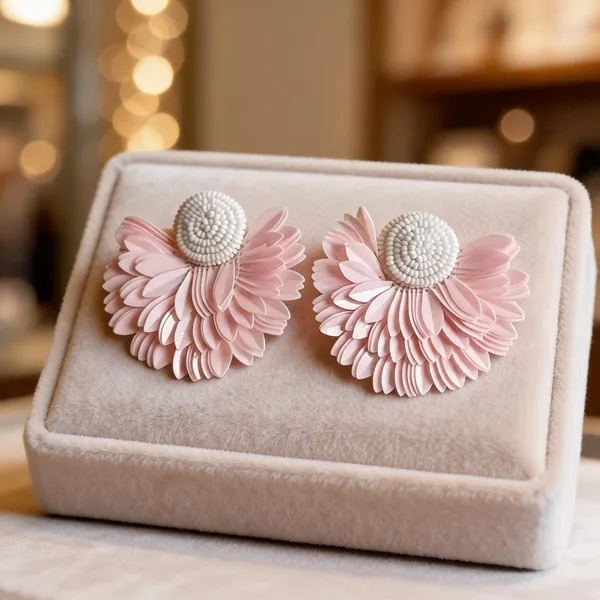 White_And_Pink_Handicraft_Floral_Petal_Drop_Earrings_For_Women