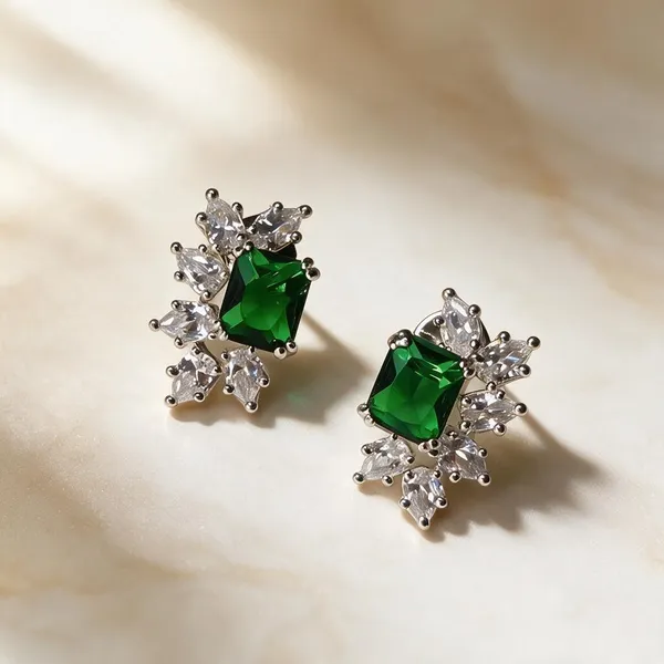 White_And_Green_Metal_Alloy_Earring_For_Women