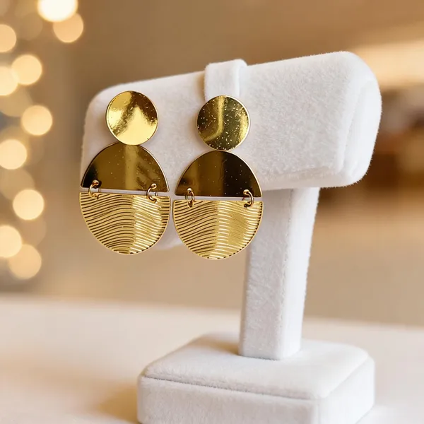 Gold_Metal_Alloy_Layered_Circular_Textured_Drop_Earrings_For_Women