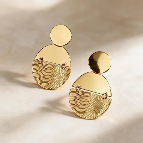 Gold_Metal_Alloy_Layered_Circular_Textured_Drop_Earrings_For_Women
