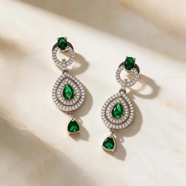 White_And_Green_Metal_Alloy_Earring_For_Women