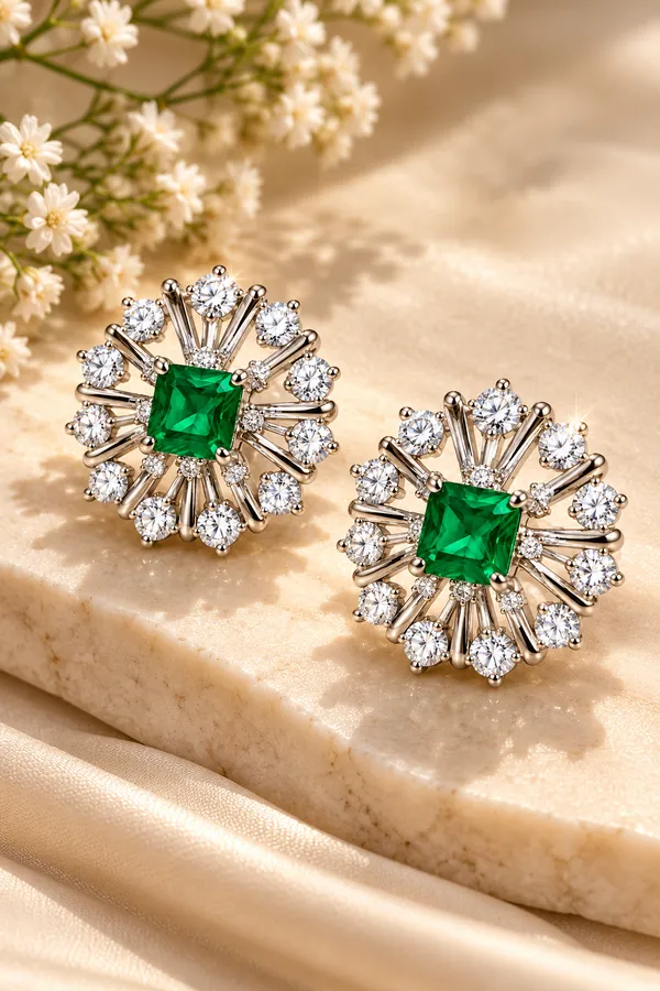 White_And_Green_Metal_Alloy_Earring_For_Women