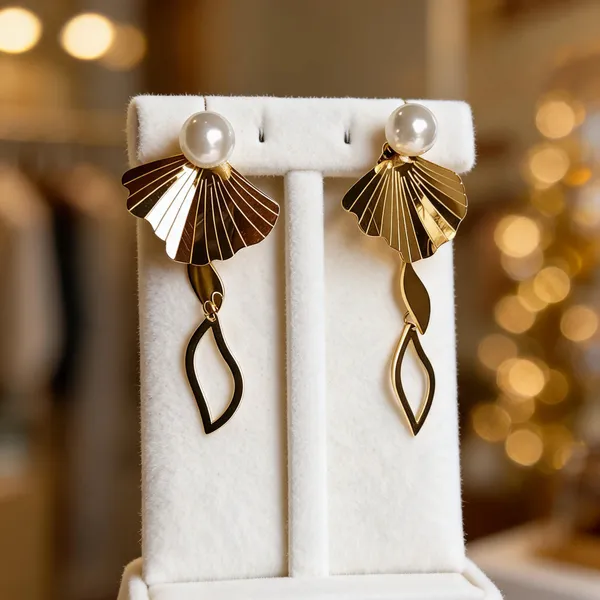 Gold_Metal_Alloy_Pearl_Fan_Leaf_Drop_Earrings_For_Women