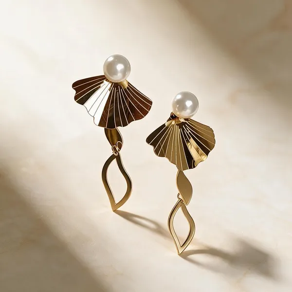 Gold_Metal_Alloy_Pearl_Fan_Leaf_Drop_Earrings_For_Women